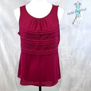 Ann Taylor Loft burgundy wine with lace shell tank top size medium petite